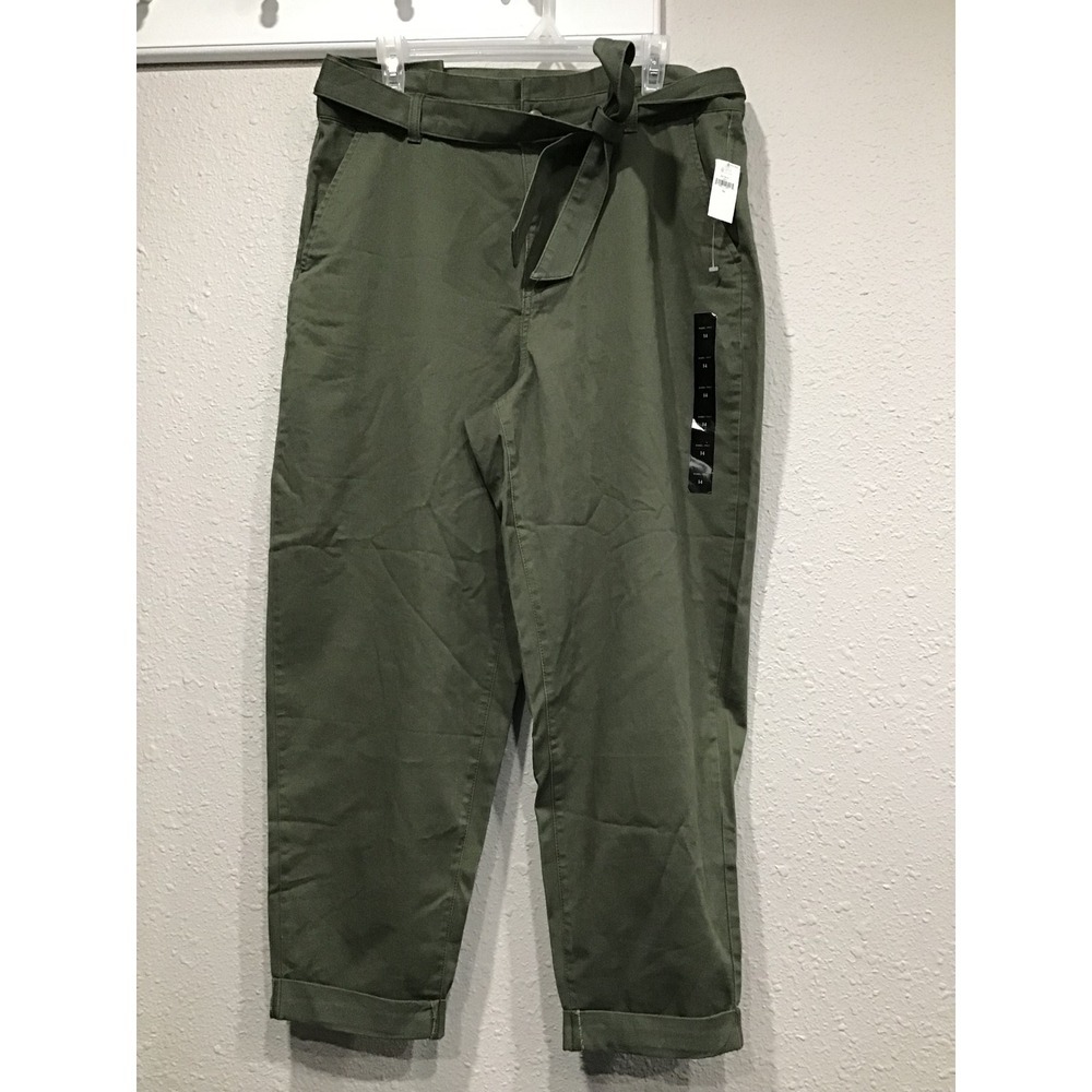 NWT Banana Republic High Rise Tie Waist Barrel Pants 14 Olive Minimalist Utility - Picture 2 of 7